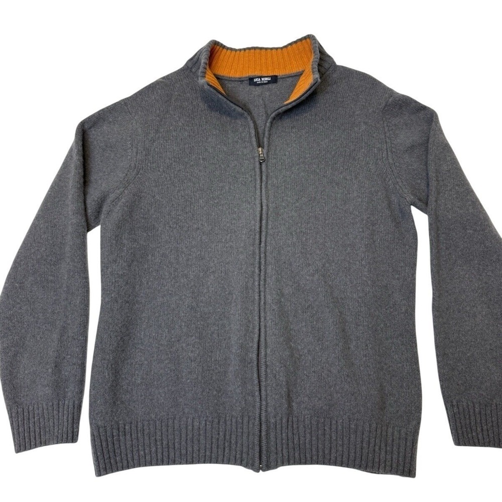 Luca Nobili, Grey Wool Blend Zip Sweater, Made in Italy, Mens‎ Large